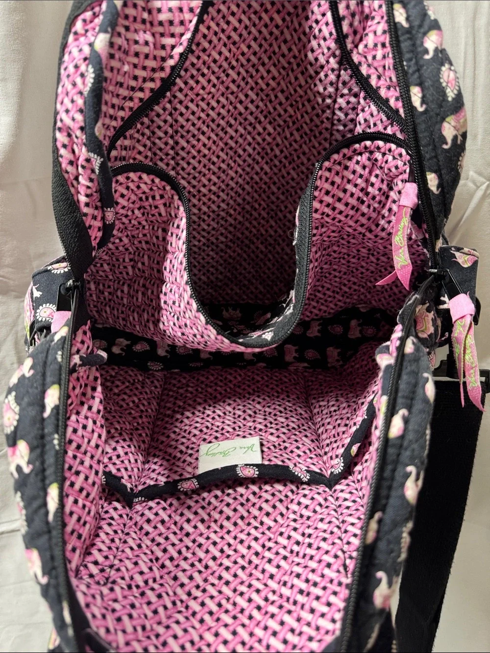 Vera Bradley Black Quilted Laptop Bag with Pink Paisley Accents